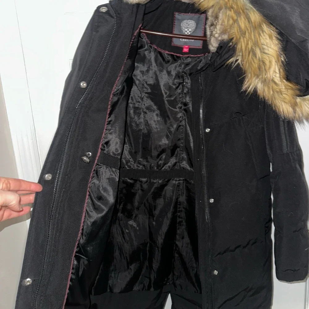 Vince Camuto Black Puffer Coat with Fur Hood - Picture 2 of 8